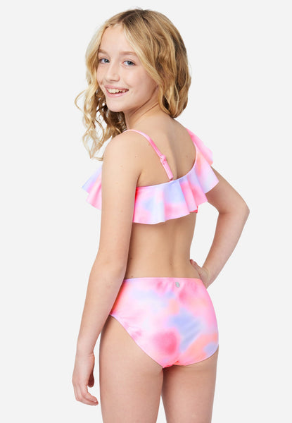 Tie-Dye Ruffle Asymmetrical Bikini Swim Set