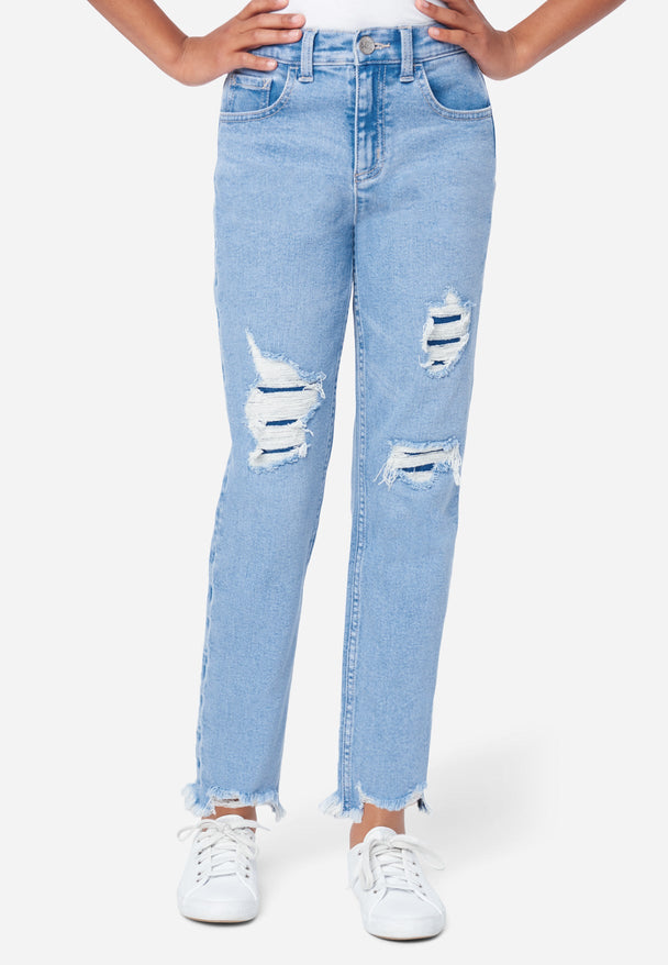 Justice Girls Cargo Jeans Size 6 Blue Denim Pants Pockets Dark Elastic Waste